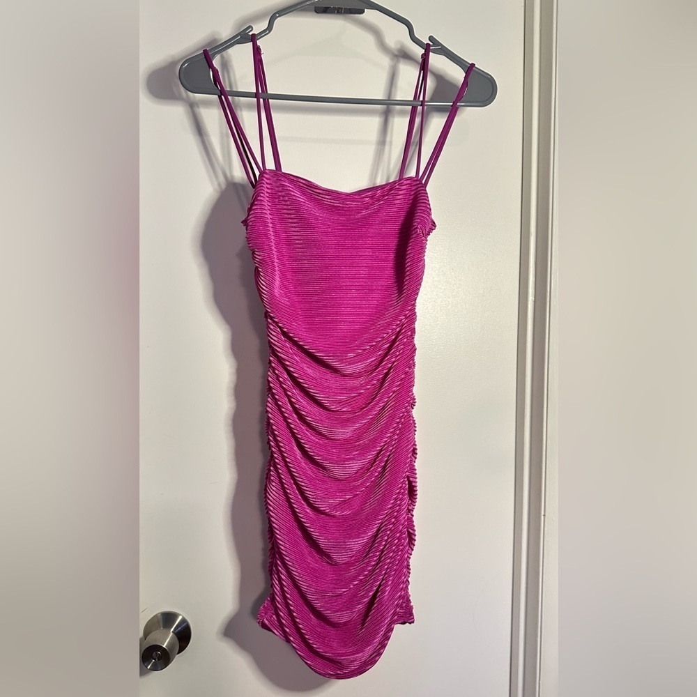 Lucy in the Sky Rushed Mini Dress Magenta Purple Small